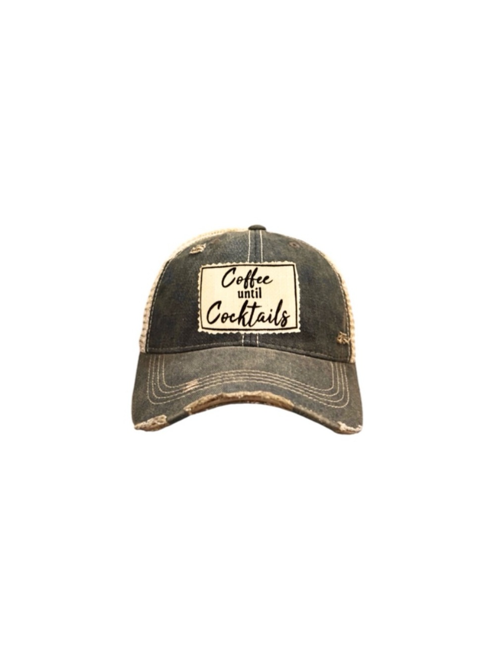 Vintage Life Coffee Until Cocktails Grey Distressed Trucker Hat
